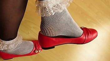 [Socks, Ruffled Socks, Nylons] Red Ballet Flats And Frilly Socks Shoeplay And Dangling By Isabelle Sandrine