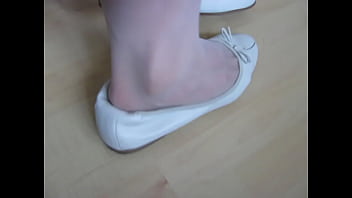 [Lady, Flats, Dangling] White Tamaris Leather Ballet Flats And White Nylons Shoeplay And Fucked By Isabelle Sandrine